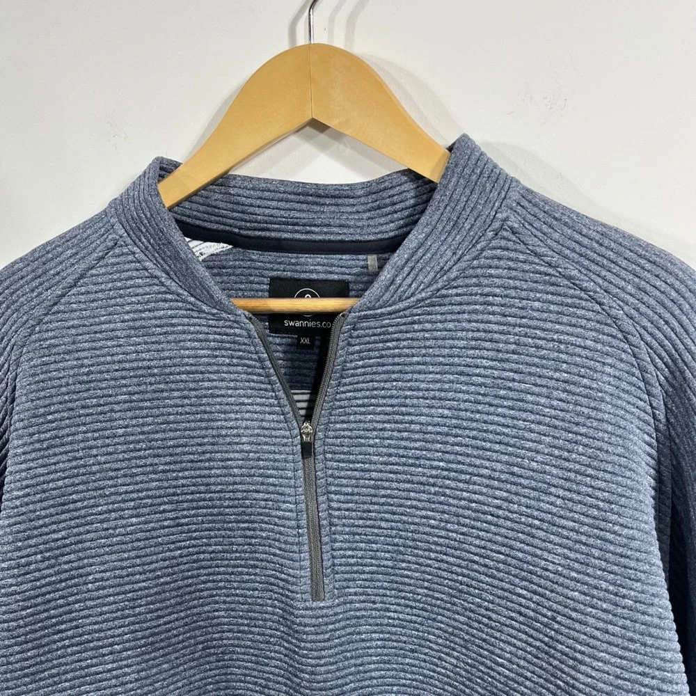 Swannies Golf Mens XXL Blue Ribbed Quarter Zip Pullover‎ Performance Sweatshirt